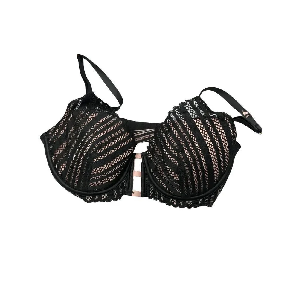 NEW Victoria’s Secret lace push up bra Sz 32DD black pink‎